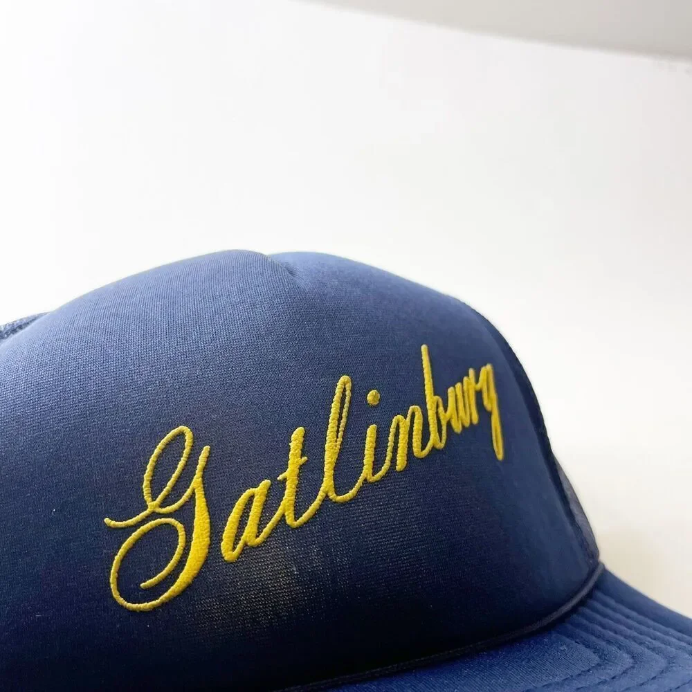 Vintage Navy Blue Trucker Hat Snap Back Mesh Ball Cap Gatlinburg Tennessee - Picture 5 of 16
